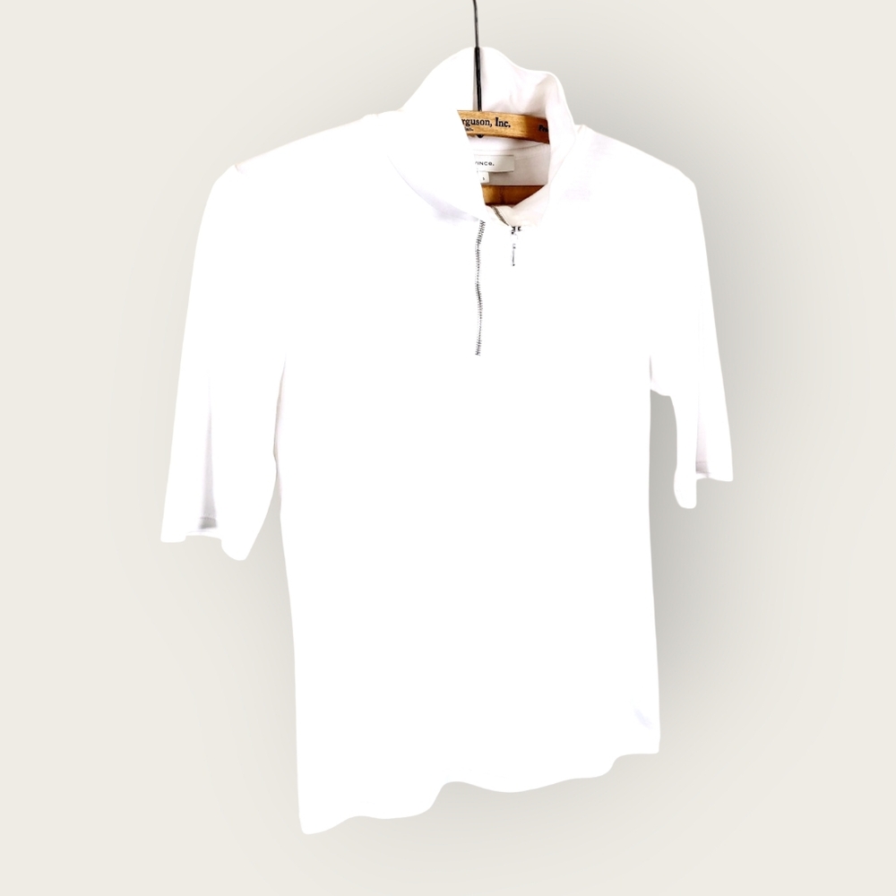 VINCE Elbow Sleeve Half Zip Tee Top In Off White Small EUC - Picture 5 of 10